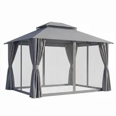 Instahut 3x3m Outdoor Gazebo with Steel Frame, Double Roof, Curtains and Removable Flyscreens Grey