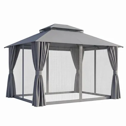 Instahut 3x3m Outdoor Gazebo with Steel Frame, Double Roof, Curtains and Removable Flyscreens Grey