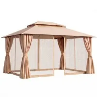 Instahut 3m x 4m Outdoor Gazebo with Removable Flyscreens Curtains Steel Frame Beige Patio Tent