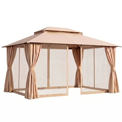 Instahut 3m x 4m Outdoor Gazebo with Removable Flyscreens Curtains Steel Frame Beige Patio Tent
