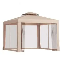 Instahut 3m Brown Gazebo Marquee - UV & Water-Resistant Event Tent with Mesh Walls, Steel Frame, Double Roof