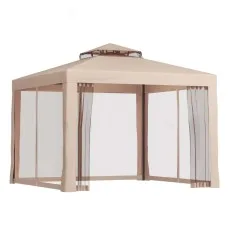Instahut 3m Brown Gazebo Marquee - UV & Water-Resistant Event Tent with Mesh Walls, Steel Frame, Double Roof