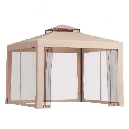 Instahut 3m Brown Gazebo Marquee - UV & Water-Resistant Event Tent with Mesh Walls, Steel Frame, Double Roof