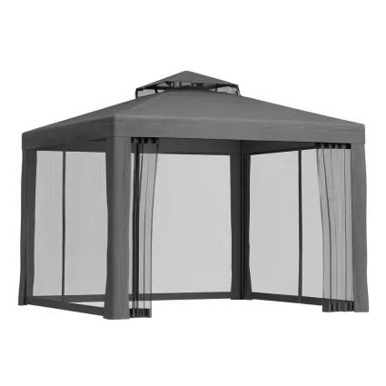 Instahut Gazebo 3m x 3m Outdoor Tent - UV & Water-Resistant, Insect-Proof Mesh, Double-Zip Entrances, Grey Canopy