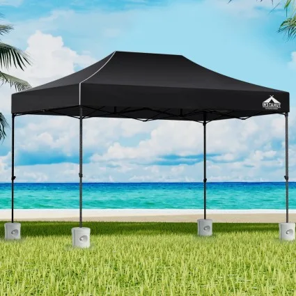 Instahut 3x4.5m Pop Up Gazebo Tent, 500D Oxford Fabric, UV & Water Resistant, Includes Base Pods, Black, Easy Setup