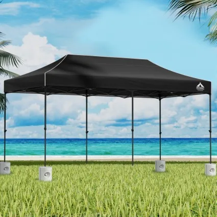 Instahut 3x6m Gazebo Pop Up Marquee, 500D Oxford Tent with Base Pods, UV & Water Resistant, Black Outdoor Event Shelter