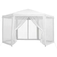 Instahut 2x2m Hexagonal Gazebo Marquee Navy with Mesh Walls UV Resistant Polyester Roof and Steel Frame