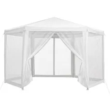 Instahut 2x2m Hexagonal Gazebo Marquee Navy with Mesh Walls UV Resistant Polyester Roof and Steel Frame