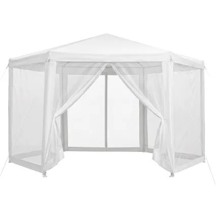 Instahut 2x2m Hexagonal Gazebo Marquee Navy with Mesh Walls UV Resistant Polyester Roof and Steel Frame