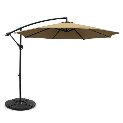 Instahut 3m Beige Cantilever Umbrella with Base - UV50+ Water-Resistant Polyester Canopy & Sturdy Steel Frame