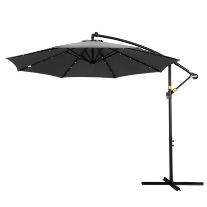 Instahut 3M Cantilever Outdoor Umbrella, Charcoal, UV50+ Polyester, Solar LED, Steel Frame, Patio & Garden Shade