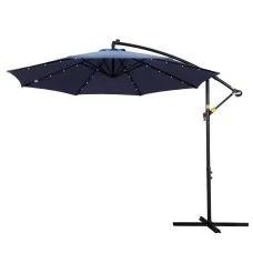 Instahut 3M Cantilever Outdoor Umbrella with Solar LED Lights, UV50+ Navy Canopy, Steel Frame, Adjustable Tilt