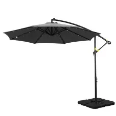 Instahut 3M Cantilever Outdoor Umbrella, Charcoal, UV50+ Polyester, LED Lights, Adjustable Tilt, Steel Frame & Base