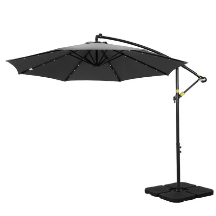 Instahut 3M Cantilever Outdoor Umbrella, Charcoal, UV50+ Polyester, LED Lights, Adjustable Tilt, Steel Frame & Base