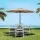 Instahut 2.7m Beige Outdoor Umbrella w/ Base & Tilt | UV50+ Water-Resistant Polyester Canopy | Steel Frame & Easy Setup
