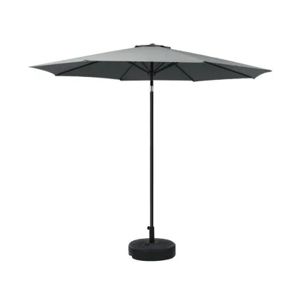 Instahut 2.7m Outdoor Umbrella with Base, UV50+ Charcoal Canopy, Steel Frame, Adjustable Tilt, Easy Crank System