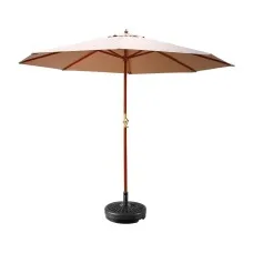 Instahut 3m Beige Outdoor Umbrella with Base - UV50+ Water-Resistant Octagonal Canopy, Wooden Frame, Easy Lift Mechanism