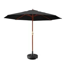 Instahut 3m UV50+ Outdoor Umbrella with Base, Black, Water-Resistant Polyester Canopy, Wooden Frame, 1-Year Warranty