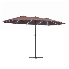 Instahut Outdoor Umbrella 4.57m Solar 48 LED Double-Sided Patio Parasol Brown for Outdoor Dining