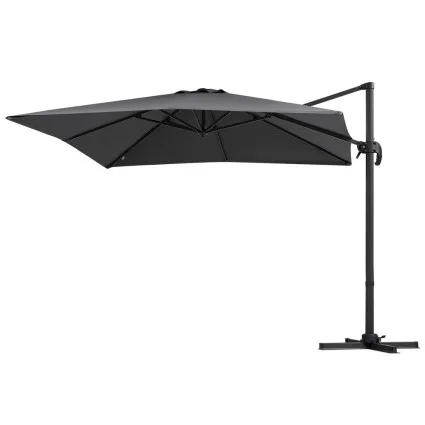 Instahut 3m Cantilever Outdoor Umbrella, 360° Rotatable, UV50+ Charcoal Canopy, Aluminium Frame, 5-Position Tilt