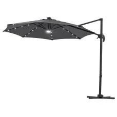 Instahut 3m Solar LED Offset Cantilever Outdoor Umbrella Charcoal with 360° Rotation and Tilt Settings