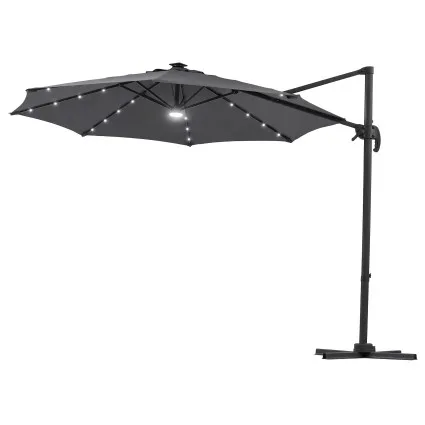 Instahut 3m Solar LED Offset Cantilever Outdoor Umbrella Charcoal with 360° Rotation and Tilt Settings