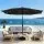 Instahut 2.9m Black Outdoor Market Umbrella with LED String Lights, Water-Resistant Polyester Canopy & Tilt Mechanism