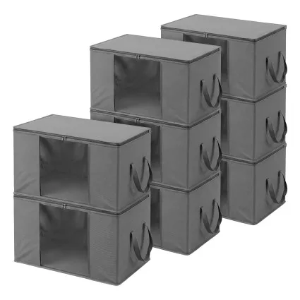 Artiss 84L Blanket Storage Bags 8-Piece Set with Clear PVC Window and Two-Way Zipper Grey