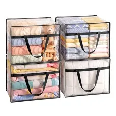 Artiss Blanket Storage Bags 4 Pack 40L Clear PVC Clothes Doona Organisers with Zipper and Handles