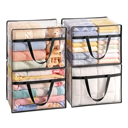 Artiss Blanket Storage Bags 4 Pack 40L Clear PVC Clothes Doona Organisers with Zipper and Handles