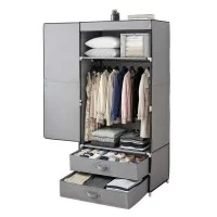 Artiss Large Portable Clothes Closet Wardrobe Grey Magnetic Door Powder Coated Metal Frame 1 Rod 2 Drawers