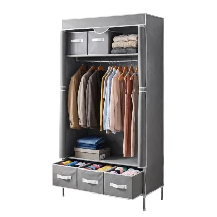 Artiss Large Grey Portable Clothes Wardrobe 90x45x170cm with 3 Drawers Tiebacks Breathable Cover Sturdy Frame