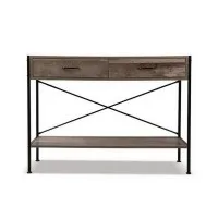 Artiss Console Table 2 Drawers Walnut Marconi 100cm Rustic Hallway Entryway Table, Particle Board, Metal Legs, Shelf
