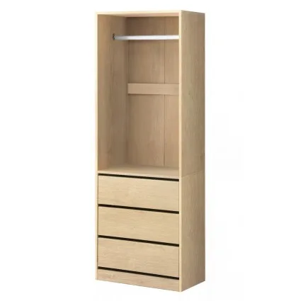 Artiss Pine Wardrobe Organiser: 3 Drawers, Metal Hanging Rail, 15mm Particle Board, Compact 60x48x185cm Design