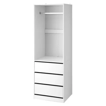 Artiss White Built-In Wardrobe Closet Organiser, 3 Drawers, Metal Rail, 15mm Particleboard, 60x48x185cm, Easy Assembly