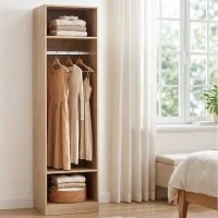 Artiss Pine Wardrobe Closet 185cm Slim Clothes Storage with Metal Hanging Rod Two Open Shelves Melamine