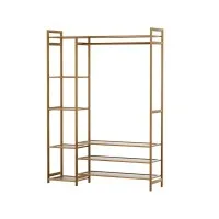 Artiss Clothes Rack Wardrobe, Bamboo, Walnut, 110x30x150cm, Adjustable Shelves &amp; Hanging Rail, Portable &amp; Durable