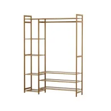 Artiss Clothes Rack Wardrobe, Bamboo, Walnut, 110x30x150cm, Adjustable Shelves &amp; Hanging Rail, Portable &amp; Durable