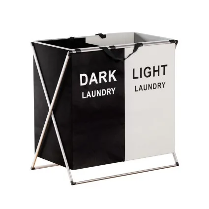 Artiss Large Foldable Laundry Basket Hamper - 2 Sections, Aluminium Frame, 59cm, Durable & Lightweight, 1-Year Warranty