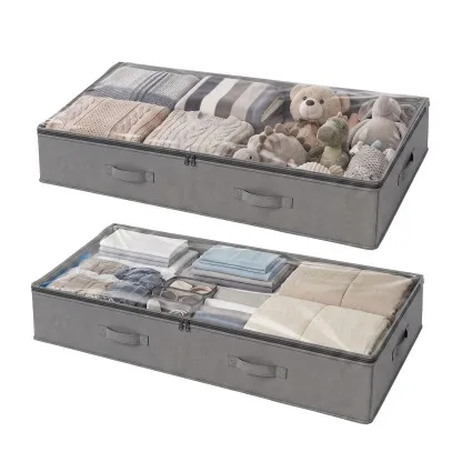 Artiss Under-Bed Storage Bags 2 x 90L with Clear PVC Tops Grey