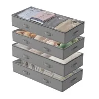 Artiss Under Bed Storage Bags Set of 4 90L Grey with Clear PVC Tops Artiss Under Bed Storage Bags Set of 4 90L Grey with Clear PVC Tops