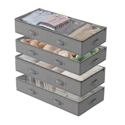 Artiss Under Bed Storage Bags Set of 4 90L Grey with Clear PVC Tops