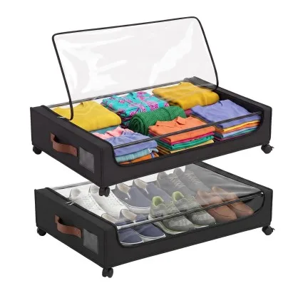 Artiss 2-Piece Under-Bed Storage Containers 48L with Wheels Black