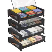 Artiss Under Bed Storage Containers 4-Piece with Wheels Black Artiss Under Bed Storage Containers 4-Piece with Wheels Black