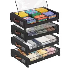 Artiss Under Bed Storage Containers 4-Piece with Wheels Black