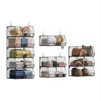 Artiss 5 Tier Stackable Closet Organiser Hanging Shelves with Wire Storage Bins Modular Iron 40x30x110cm