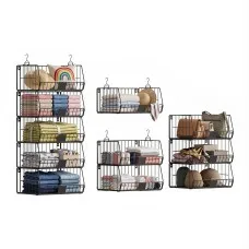 Artiss 5 Tier Stackable Closet Organiser Hanging Shelves with Wire Storage Bins Modular Iron 40x30x110cm