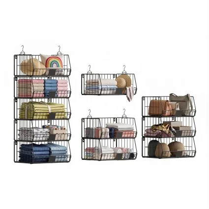 Artiss 5 Tier Stackable Closet Organiser Hanging Shelves with Wire Storage Bins Modular Iron 40x30x110cm