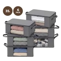 Artiss 6 Pack 35L Clothes Storage Bags Foldable Closet Organisers Grey