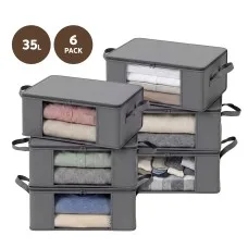 Artiss 6 Pack 35L Clothes Storage Bags Foldable Closet Organisers Grey